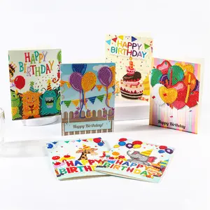 6pc/Set Happy birthday Cards Diamond Painting Greeting Card Special Shape Diamond Embroidery Greetings Cards Cross Stitch Gift