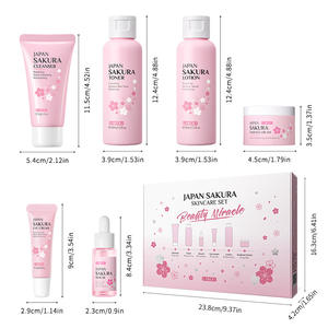 Label pribadi perawatan kulit anti penuaan memperbaiki kulit, Set Perawatan Wajah Serum Pembersih Wajah krim Toner Jepang Set perawatan kulit Sakura - Product Image 5