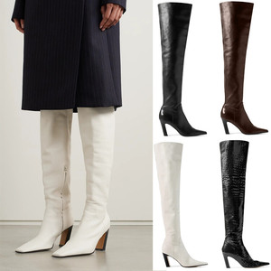 Sonbahar kış seksi kadınlar gerçek deri uyluk yüksek çizmeler moda parti ayakkabıları zarif bayan yüksek topuk diz çizme üzerinde büyük boy 46 - Product Image 3