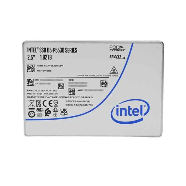 D5-P5530 1.92TB SSD, 2.5" U.2 NVMe PCIe Gen 3.0 X4, 3200MB/s Read, 2800MB/s Write, 1200TBW, 2 Million MTBF