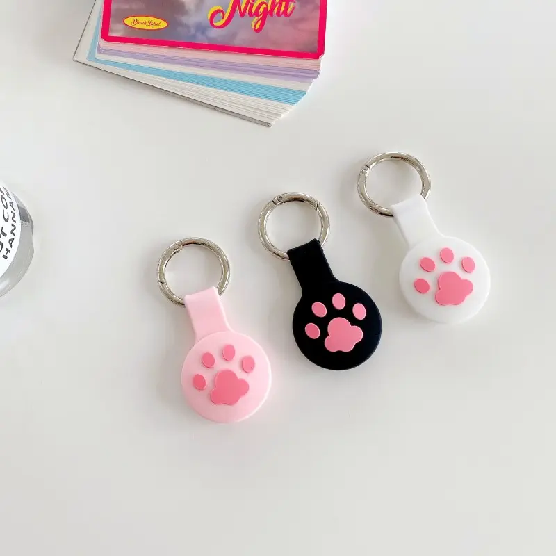 Airtag Cases Soft Silicone Cartoon Cover for Apple Airtags Cute Cat Paw Key Ring Holder Accessories for Dog Pet Gps Tracker