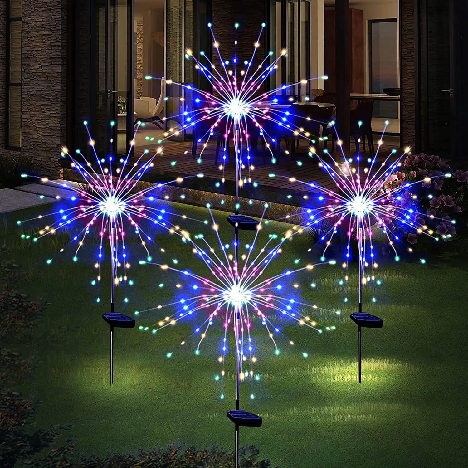 Solar Garden Lights Solar Firework Lights 8 modes 120 LED 2 Pack, Waterproof Solar Lights Outdoor Garden Fairy for Outside