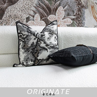 Chinese Light Luxury Geometric und Portrait Pattern Sofa mit schwarz grau weiß Tinte benutzer definierte Memory-Kissen für Wohnzimmer Hotel