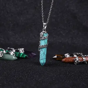 Necklace Stone Factory Wholesale Fashion Dragon Hexagonal Column Crystal Natural Stone Pendant Necklace With Chain