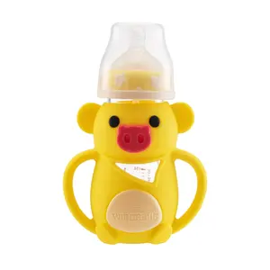 New brand high quality Wundrbus animal shape silicone coat glass baby feeding bottle infant milk feeder bottle