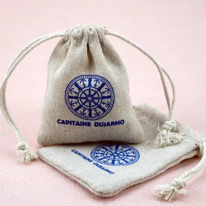 Petit sac à cordon en lin personnalisé, bon marché, vente en gros, avec impression de logo