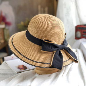 Custom Logo Bow Straw Sun Hat & Tote Bag Set UV Protection Beach Vacation <b>Accessories</b> Wholesale - Product Image 5