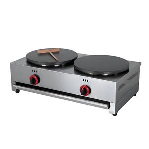 Crêpière professionnelle à gaz double plaque en acier inoxydable avec revêtement antiadhésif et surface de cuisson réglable - Product Image 1