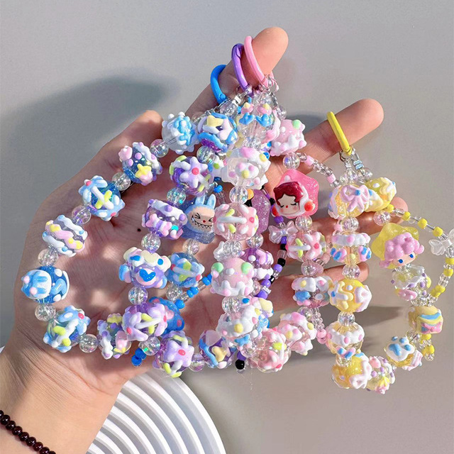 2026 New Design Creative Cute Cartoon 3D Resin Keychain Mobile Phone Straps Beaded Schoolbag Pendant Promotion Gift in Bulk