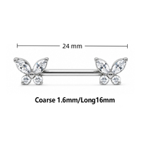 Anneau de piercing pour téton en titane ASTM F136, motif papillon avec zircone cubique, barbell droit à filetage externe M1.2, bijoux de mode, conception personnalisée