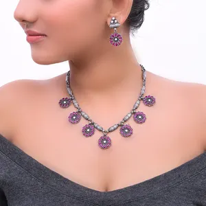 Collar de plata-pendientes de plata-Floral indio collar-Indian joyería Tribal-Personalizar-venta al por mayor de la joyería