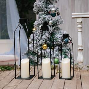 19.5''17''14.5'' <strong>Lanterns</strong> Decorative W/ Flickering LED Candles <strong>Tall</strong> Large Metal Candle Holders <strong>Lanterns</strong> and Candle Jars Set of 3 - Product Image 4