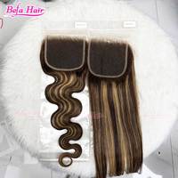 Cheveux humains naturels brésiliens Remy, couleur P4 27, ondulés, avec closure en dentelle HD 5x5