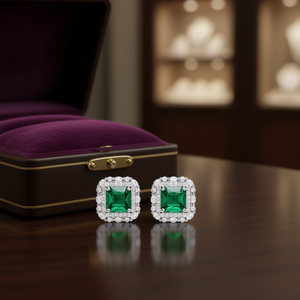 ต่างหูเพชรพลอยสีเขียว E1560สำหรับผู้หญิงต่างหูเพชรรูปทรงเรขาคณิตคลาสสิก - Product Image 2
