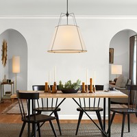 Lustre suspendu LED ZG en fer forgé avec abat-jour en tissu, 3000K, pour salon, restaurant, hôtel, décoration intérieure