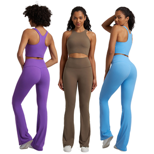 SHINBENE-<span class=keywords><strong>Sujetador</strong></span> básico de Super Cloud para mujer, pantalones largos acampanados, chándal, conjunto de Yoga, trajes, 2 uds. - Product Image 1