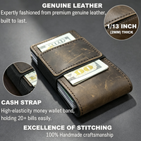 Dompet Kartu Nama Kulit Asli Minimalis Pria Custom Grosir, Dompet Retro Multi-Fungsi Crazy Horse untuk Hadiah