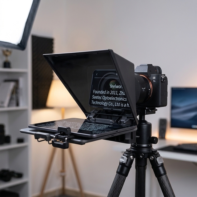 FEELWORLD TP2A Portable Teleprompter with Wireless Remote for DSLR Camera Smartphone Tablet Video Recording Live Streaming