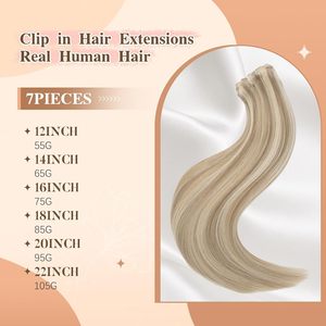 FUBILI 16 pouces 100g Double trame brésilienne Remy Extensions 7 pièces femmes <span class=keywords><strong>blond</strong></span> clair mis en évidence <span class=keywords><strong>blond</strong></span> <span class=keywords><strong>doré</strong></span> Clip-In <span class=keywords><strong>naturel</strong></span> - Product Image 5