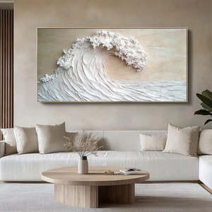 Haute qualité décor à la maison à la main plâtre marron <span class=keywords><strong>Beige</strong></span> <span class=keywords><strong>plage</strong></span> océan vagues 3D Texture Art Wabi Sabi Mural - Product Image 2