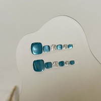 Ongles carrés à presser en acrylique faits main haut de gamme, pré-dessinés, prêts à poser, motif ciel étoilé bleu œil-de-chat, artificiels, pour l'été