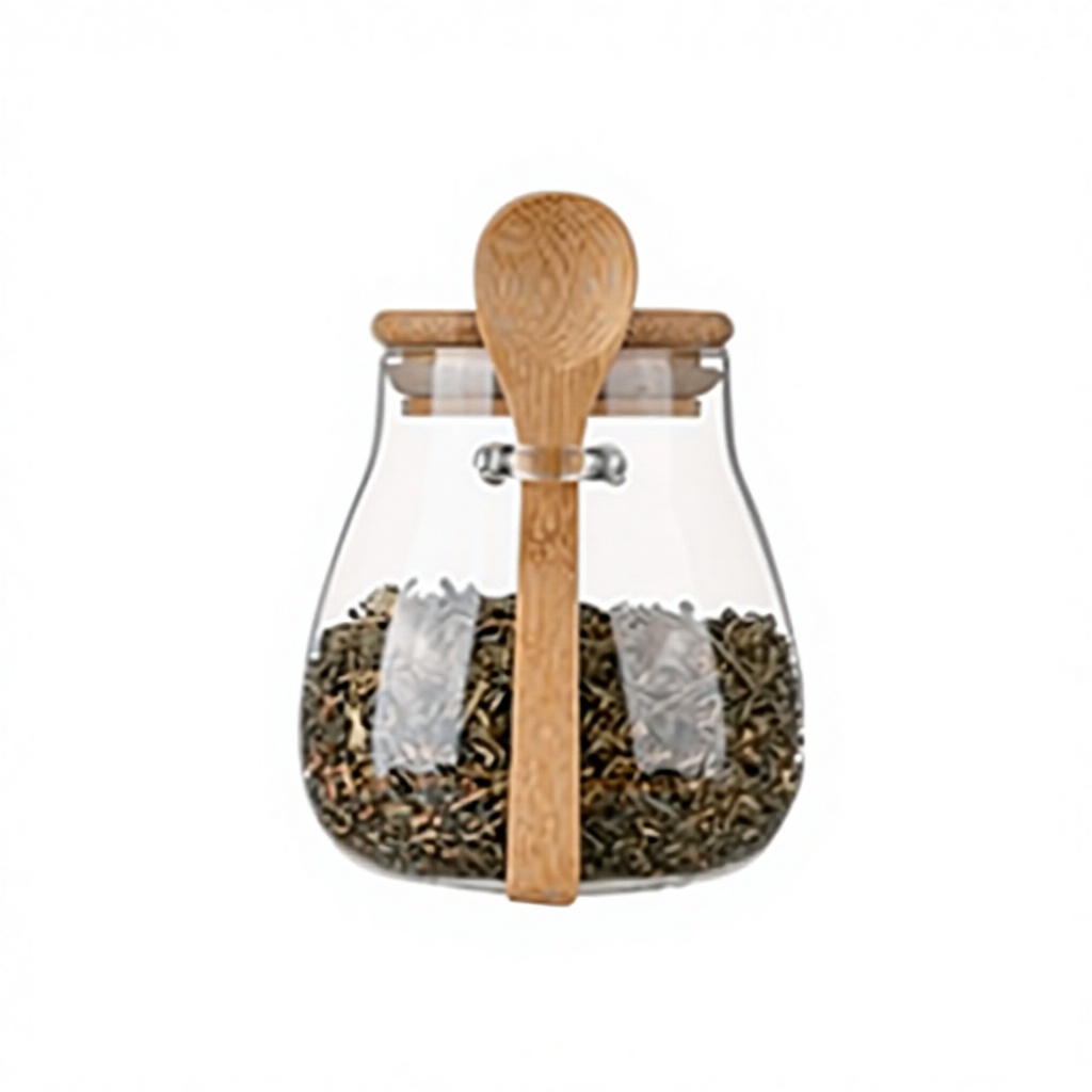 Couvercle en bambou marron Verre transparent 350ML