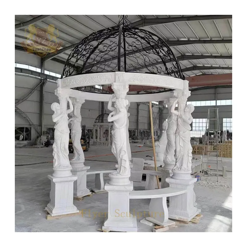 Griechische Jungfrau-Skulptur im Freien Europäisches Design Garten Marmor Stein Pavillon
