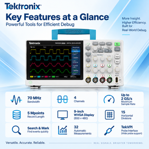 Oscilloscope numérique Tektronix TBS2074B 70 MHz 4 canaux 2 GS/s 5M d'enregistrement 9 pouces WVGA - Product Image 1