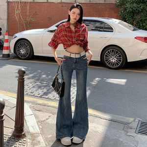 2025 primavera nuevo estilo de mujer estilo americano pantalones vaqueros acampanados de cintura alta Retro estiramiento herradura Pantalones talla pequeña XL - Product Image 5