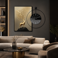Horloge murale en verre cristal, ronde, analogique, avec des motifs abstraits de paysages et de boissons, pour la décoration du salon et de la salle à manger