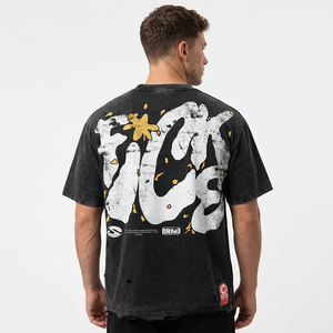 <b>Men's</b> Oversized Crop T-Shirt Black White Yellow Letter Print Formal Short Sleeve <b>Turtleneck</b> Silk Screen Printed Eco-Friendly - Product Image 6