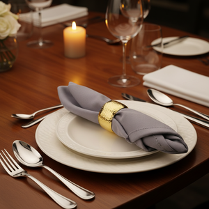 <span class=keywords><strong>Eleganti</strong></span> Anelli <span class=keywords><strong>Portatovaglioli</strong></span> Rotondi Martellati, Set Decorativo Oro e Argento per Banchetti e Matrimoni - Product Image 2