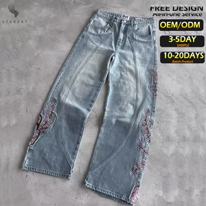 Nuovi <span class=keywords><strong>Jeans</strong></span> Personalizzati Y2K a Gamba Dritta Stile High Street per Uomo e <span class=keywords><strong>Donna</strong></span>, Pantaloni Larghi in Denim Lavato e Traspirante - Product Image 1