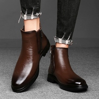 Bottines Chelsea en cuir pleine fleur authentique pour hommes, grandes tailles 38-47, bottines habillées à fermeture éclair latérale