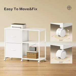 Armoire à dossiers latérale en tissu à 2 tiroirs avec roulettes, support d'imprimante roulant avec étagère de rangement ouverte pour le bureau à domicile - Product Image 6