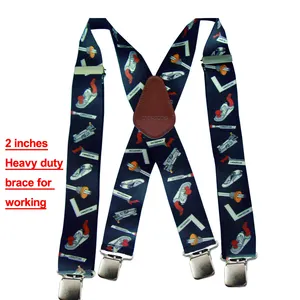 Pantalones elásticos de poliéster con diseño personalizado para hombre, tirantes de trabajo con estampado de sublimación, parte trasera X, 2 pulgadas