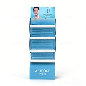 Support d'affichage en métal avec panneau perforé et étagères, présentoir au sol pour les soins de la peau et les cosmétiques, équipement de vente au détail polyvalent pour les comptoirs de supermarchés et les comptoirs de beauté - Product Image 3