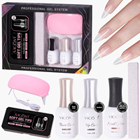 Kit de 6 en 1 de capsules d'ongles en gel souple, 480 pièces, capsules en gel X demi-mates forme amande, mini lampe UV, base et top coat, colle à ongles, lime à ongles, kit de manucure pour la maison et le salon