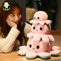 Vente chaude Personnalisé Mignon En Peluche Double Face Flip Réversible En Peluche Oreiller Poulpe Poupées Réversible Animal En Peluche Jouet