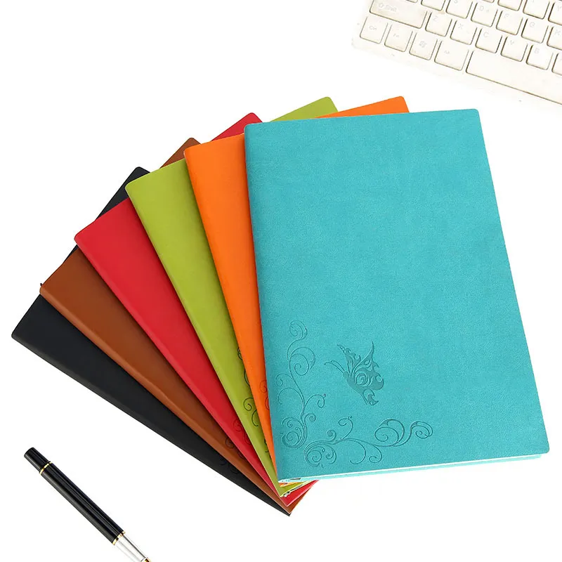 Venta al por mayor de fábrica OEM A5 diario logotipo personalizado impresión suave en relieve diario cuaderno de cuero cuaderno de Estudiante