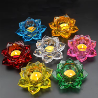 Vente en gros de porte-bougies en verre transparent écologique, porte-bougies en verre coloré en forme de lotus, lampe Bouddha, décoration d'intérieur
