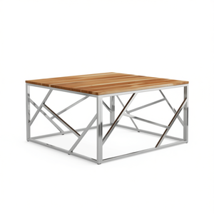 Tavolino da Caffè in Legno di Acacia con Struttura in Acciaio Inossidabile Argento, Arredamento Moderno per Soggiorno - Product Image 1