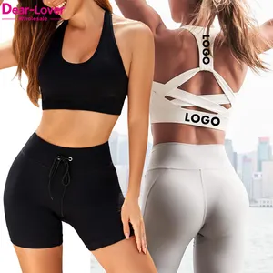 Dear-Lover Kualitas Tinggi Kustom Putih Hitam Dampak Tinggi Push Up Strappy Backless Halter Top Fitness Gym Yoga Wanita Olahraga Bra