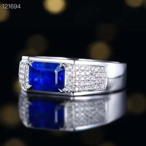 Bague pour homme en saphir bleu royal taille émeraude, or massif 18 carats, pavé de diamants, large bande, bijou de luxe pour gentleman - Product Image 2