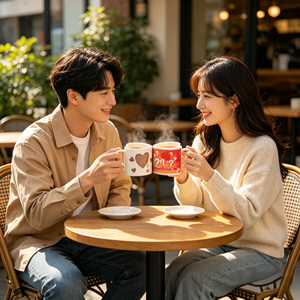 Heart-Shaped Rim Ceramic Couple Mug Set 11oz <strong>Porcelain</strong> Custom Full Surface Print Valentine <strong>Gift</strong> Romantic Pair - Product Image 6