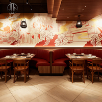 Ensemble de mobilier moderne et durable pour restaurant commercial : banquette demi-cercle avec structure en bois et revêtement en cuir, table, chaise et canapé pour restaurant de fondue