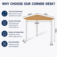 Bureau d'angle pour ordinateur, gain de place, pieds en métal de 50 mm d'épaisseur, hauteur réglable, design triangulaire moderne, portable, pour la maison, le bureau, l'étude