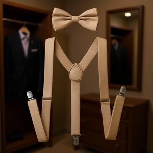 Conjunto de corbatín y tirantes para hombre Dove, color sólido, pre-atado, ajustable, con espalda en Y, para uso formal, poliéster y algodón - Product Image 2