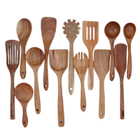 Ensemble d'ustensiles de cuisine 13 pièces en bois d'acacia massif naturel, spatules et cuillères antiadhésives, spatule ajourée, 18/33CM, best-seller