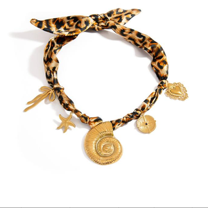Collana con Ciondolo Placcato Oro 18K da Donna, con Charm a Sciarpa Leopardata, Conchiglia, Stella Marina e Moneta in Acciaio Inossidabile, Gioielli alla Moda all'Ingrosso - Product Image 1